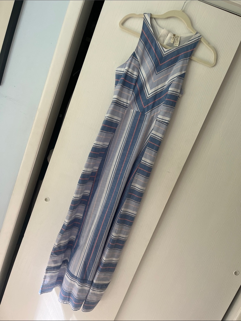 Japna Blue and White Striped Maxi Dress with Pink Accents